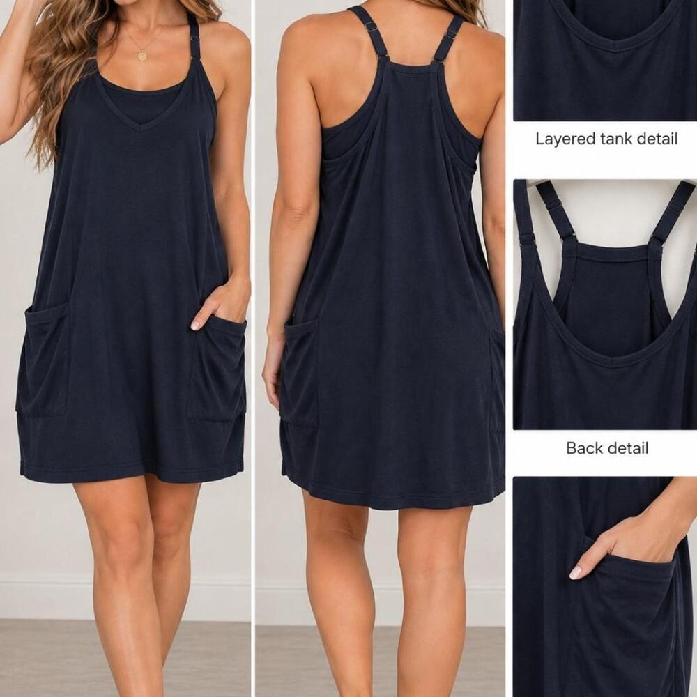 Navy blue layered tank dress